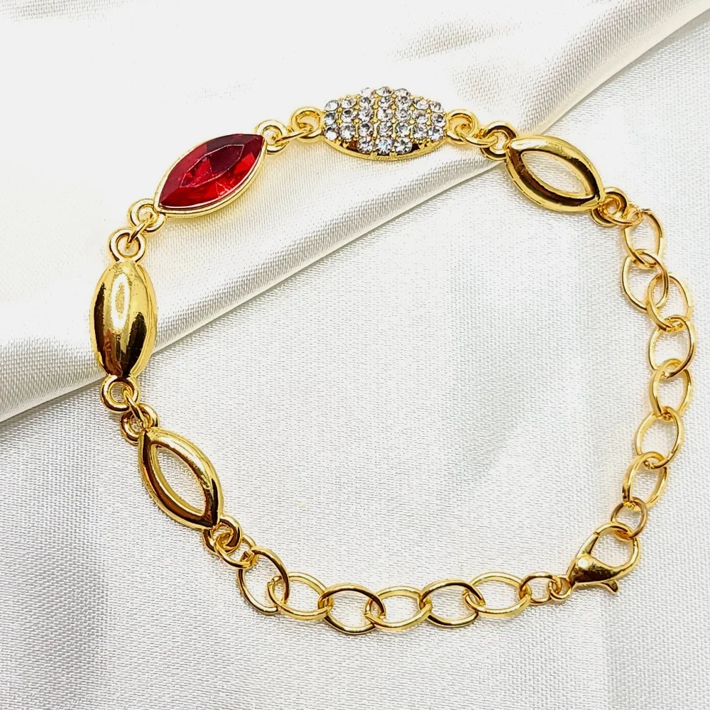 Golden Marquise Bracelet Ruby Red Gem Link